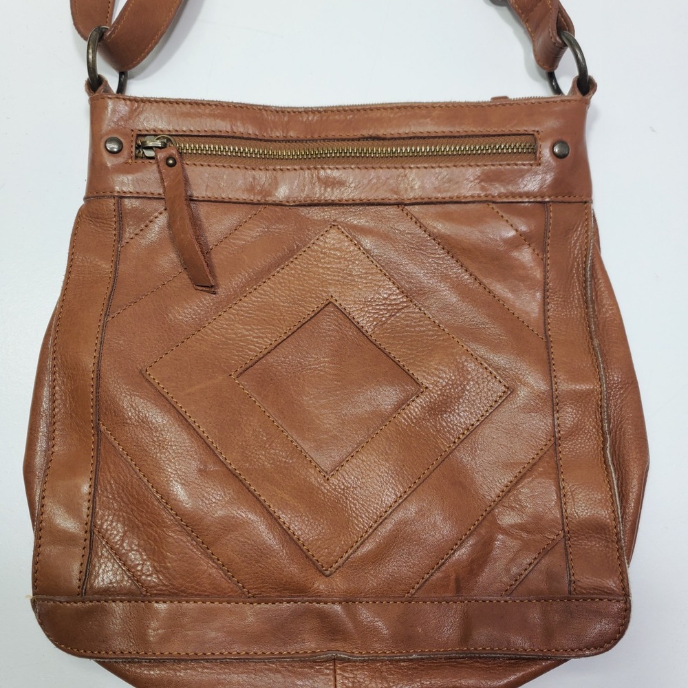Lucky Brand Women Brown Patchwork Leather Crossbody Boho Shoulder Bag Purse